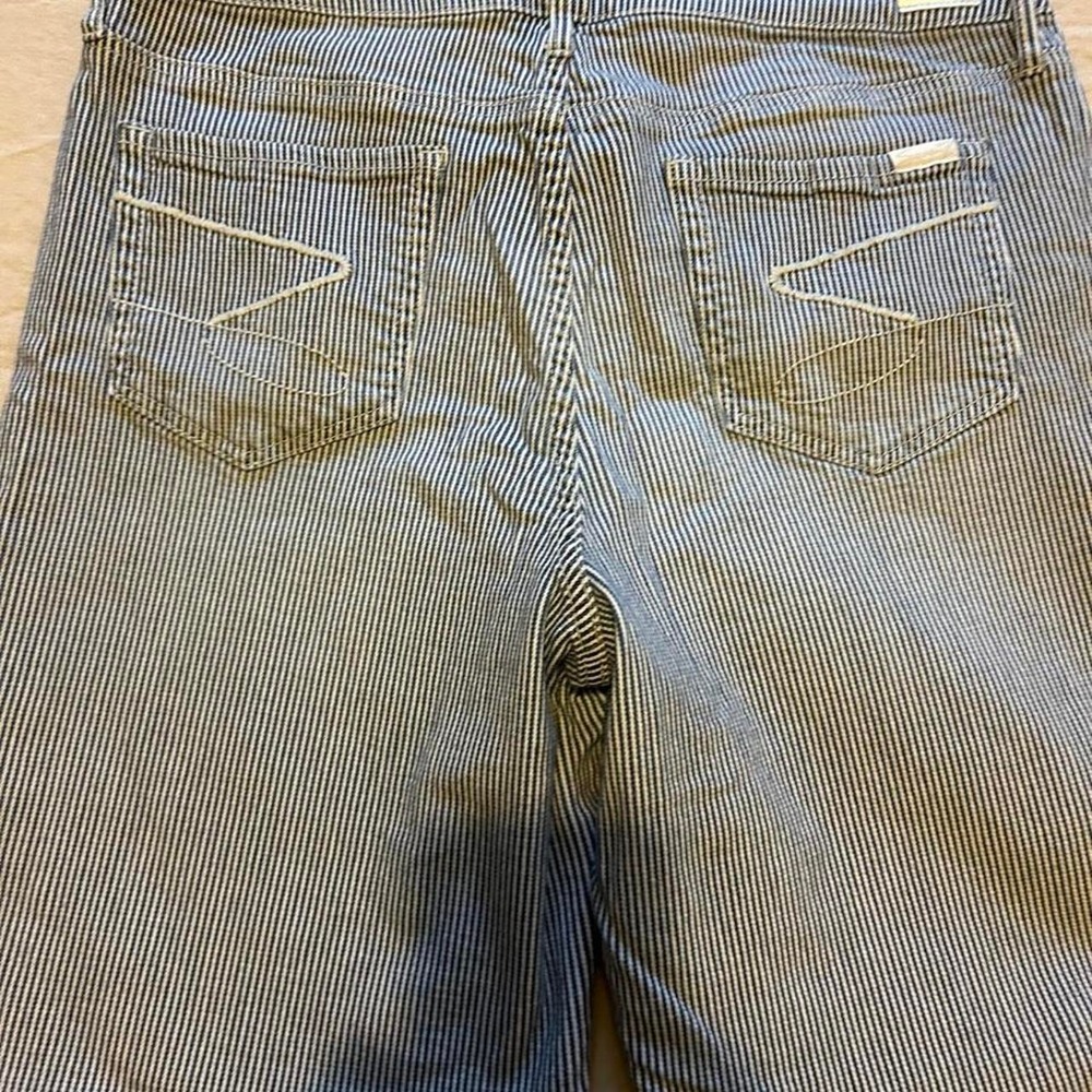 7 For All Mankind blue‎ + white striped denim Bermuda shorts